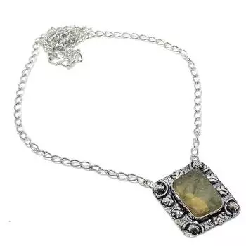 Подарочное ожерелье ручной работы из стерлингового серебра 925 пробы с натуральным драгоценным камнем пренитом 18 дюймов C4d03