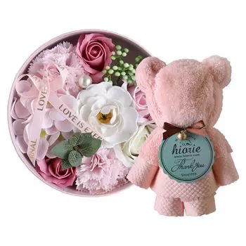 Подарочное полотенце Imabari Полотенце Медведь Мыло Цветок Коробка Подарочный набор полотенец Подарок на день рождения Милые дамы Женщины Сделано в Японии Полотенце для рук Мыло Цветок Розовый