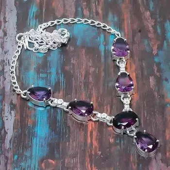 Подарочное ювелирное ожерелье ручной работы с аметистом и драгоценным камнем 6-9 фиолетовый