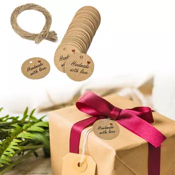 Подарочные бирки, 100 штук, висят в деревенском стиле с декоративной упаковочной этикеткой из джутовой веревки, можно писать для белый