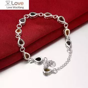 Подарочные браслеты из стерлингового серебра 925 пробы с подвесками из циркония, роскошная цепочка из кристаллов и камня, ювелирные изделия для женщин, свадебная леди 20cm 8inches