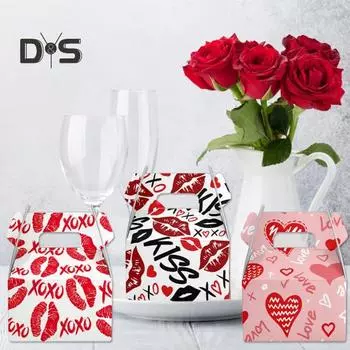 Подарочные коробки на День святого Валентина, картонные коробки для выпечки, угощений, сердечки и красные губы, упаковочная коробка для сладостей, печенья, конфет, кексов, праздничных сувениров 6pcs