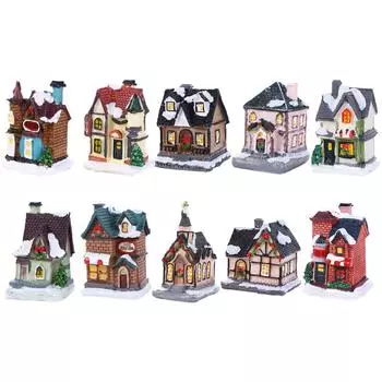 Подарочные миниатюры, фигурки из смолы, мини-рождественские украшения, светодиодные светильники, украшения для деревенского дома B