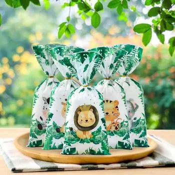 Подарочные пакеты для конфет на вечеринку в стиле джунглей, упаковочная сумка для печенья, подарочный пакет Wild One Safari для гостей, товары для дня рождения, детский душ 25PCS