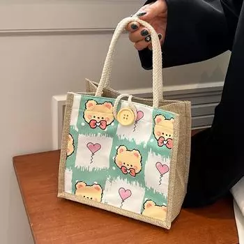 Подарочные пакеты на день рождения Льняная сумка Оптовая продажа Студенческие ручные сумки Bento Женские офисные работники ручные косметички