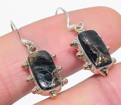 Подарочные серьги из чистого серебра 925 пробы с натуральной черной медью и бирюзой 1,25 дюйма M5s14