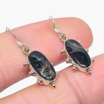 Подарочные серьги из чистого серебра 925 пробы с натуральной черной медью и бирюзой 1,25 дюйма i9r98