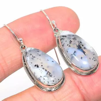 Подарочные серьги из чистого серебра 925 пробы с натуральным дендритовым опалом, 1,50 дюйма, v1A59
