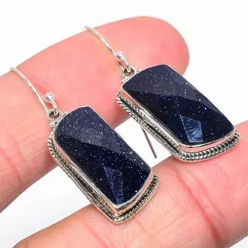 Подарочные серьги из чистого серебра 925 пробы с натуральным синим солнечным камнем 1,50 дюйма c9M44