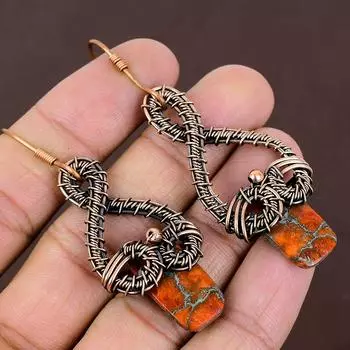 Подарочные серьги из медной проволоки с натуральным морским осадком, яшмой, драгоценным камнем, 2,5 q8F51