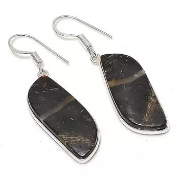 Подарочные серьги из натурального грязевого камня, ископаемого драгоценного камня, стерлингового серебра 925 пробы, 1,89 дюйма, E8l46