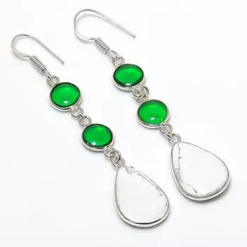 Подарочные серьги из серебра 925 пробы с натуральным дендритовым опалом и перидотом 2,80 дюйма m8p99