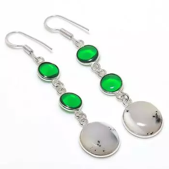 Подарочные серьги из серебра 925 пробы с натуральным дендритовым опалом и перидотом 2,56 дюйма B5g75