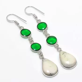 Подарочные серьги из серебра 925 пробы с натуральным дендритовым опалом и перидотом 2,68 дюйма b2V92