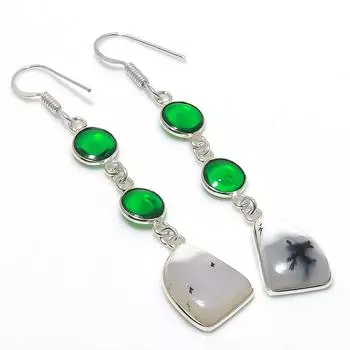 Подарочные серьги из серебра 925 пробы с натуральным дендритовым опалом и перидотом 2,76 дюйма Z5Q85