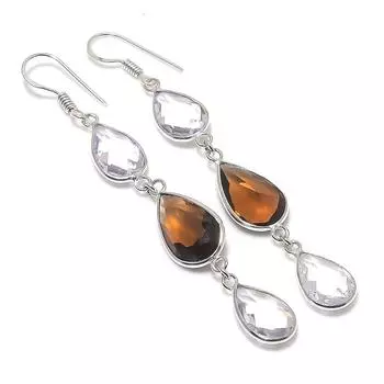 Подарочные серьги из серебра 925 пробы с натуральным дымчатым топазом и белым топазом 2,99 дюйма j1d45