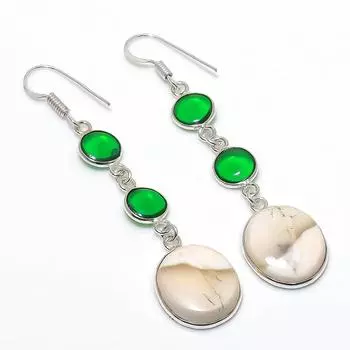 Подарочные серьги из серебра 925 пробы с натуральным дендритовым опалом и перидотом 2,64 дюйма h5N46