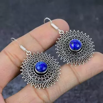 Подарочные серьги из серебра 925 пробы с драгоценным камнем лазурит ручной работы 2 дюйма G9F26