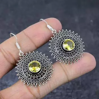 Подарочные серьги из серебра 925 пробы с драгоценным камнем цитрин ручной работы 2 дюйма Z2U59