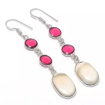 Подарочные серьги из серебра 925 пробы с натуральным дендритовым опалом и рубиллитом 2,76 дюйма I3s51