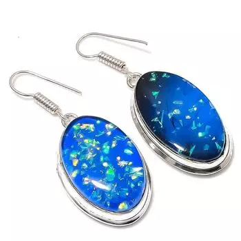 Подарочные серьги из стерлингового серебра 925 пробы с натуральным синим тройным опалом, размер 1,97 дюйма, a1T52