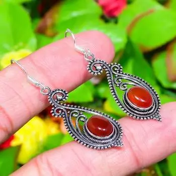 Подарочные серьги из стерлингового серебра 925 пробы с натуральным красным сердоликом 2,01 дюйма S5n42