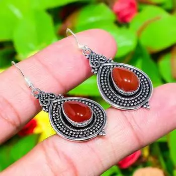 Подарочные серьги из стерлингового серебра 925 пробы с натуральным красным сердоликом размером 1,97 дюйма O5U42