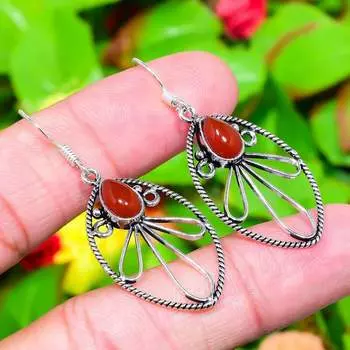 Подарочные серьги из стерлингового серебра 925 пробы с натуральным красным сердоликом размером 2,01 дюйма Z7h43