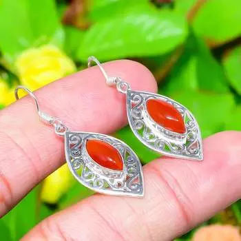 Подарочные серьги из стерлингового серебра 925 пробы с натуральным красным сердоликом размером 1,73 дюйма B5k58