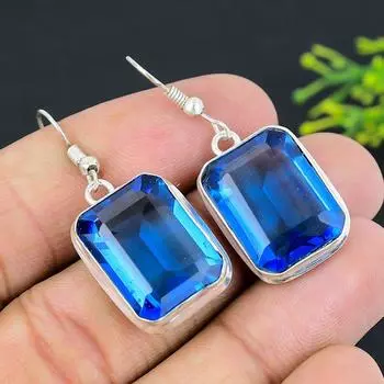 Подарочные серьги из стерлингового серебра 925 пробы с натуральным танзанитом, кварцем, 1,77 дюйма, D2K10