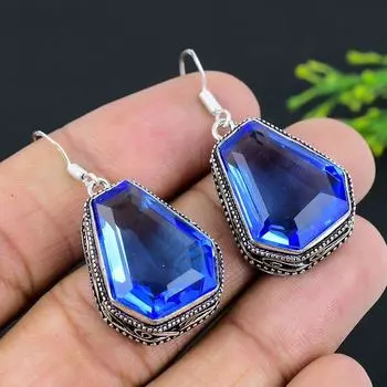 Подарочные серьги из стерлингового серебра 925 пробы с натуральным танзанитом, кварцем, 1,77 дюйма, v5R18
