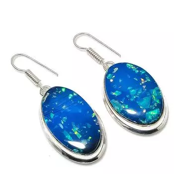 Подарочные серьги из стерлингового серебра 925 пробы с натуральным синим тройным опалом, 1,97 дюйма, J7a57