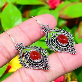 Подарочные серьги из стерлингового серебра 925 пробы с натуральным красным сердоликом размером 2,05 дюйма r4S11