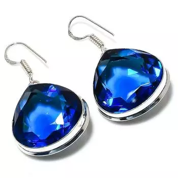 Подарочные серьги из стерлингового серебра 925 пробы с натуральным лондонским голубым топазом 1,77 дюйма O1c51