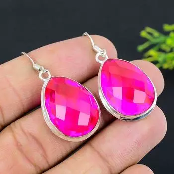 Подарочные серьги из стерлингового серебра 925 пробы с натуральным розовым рубиллитом 1,81 дюйма Z0M41
