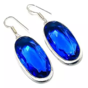 Подарочные серьги из стерлингового серебра 925 пробы с натуральным лондонским голубым топазом 2,09 дюйма U5d83