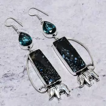 Подарочные серьги из стерлингового серебра 925 пробы с натуральной яшмой из корня пера, иолитом, 3,47 дюйма, V4S85