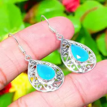 Подарочные серьги из стерлингового серебра 925 пробы с натуральным аква-халцедоном 1,65 дюйма c6w47