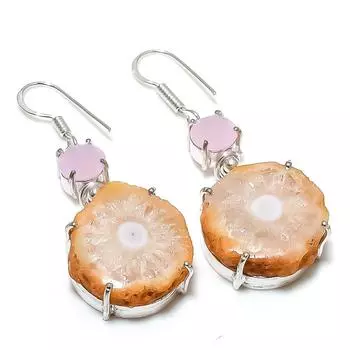 Подарочные серьги из стерлингового серебра 925 пробы с натуральным солнечным кварцем и халцедоном 2,05 дюйма i0l21
