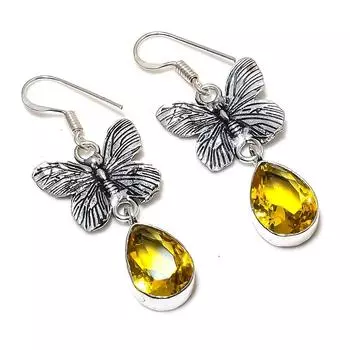 Подарочные серьги из стерлингового серебра 925 пробы с драгоценным камнем цитрином ручной работы 1,89 дюйма t9F36