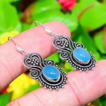 Подарочные серьги из стерлингового серебра 925 пробы с натуральным водным халцедоном 1,77 дюйма L5D02