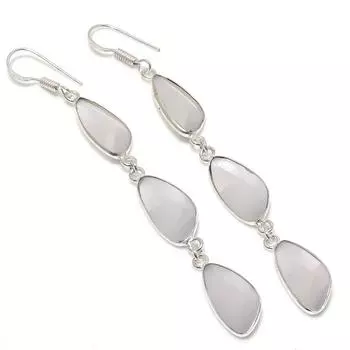 Подарочные серьги из стерлингового серебра 925 пробы с натуральным водным халцедоном 3,47 дюйма p3u76