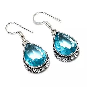 Подарочные серьги из стерлингового серебра 925 пробы с натуральным швейцарским голубым топазом 1,50 дюйма, n4c68