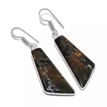 Подарочные серьги из стерлингового серебра 925 пробы с натуральным трубчатым агатом ручной работы 2,13 дюйма b6y44