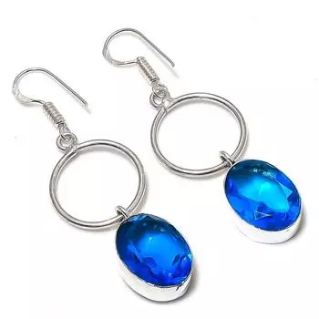 Подарочные серьги из стерлингового серебра 925 пробы с натуральным лондонским голубым топазом 2,29 дюйма Y4T70