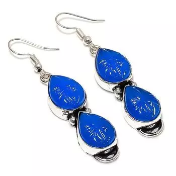 Подарочные серьги из стерлингового серебра 925 пробы с натуральным синим халцедоном 2,25 дюйма V7n87