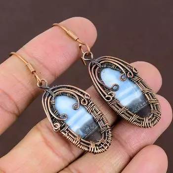 Подарочные серьги ручной работы из медной проволоки с натуральным опалом Owhyee и опалом 2,44 n0C32