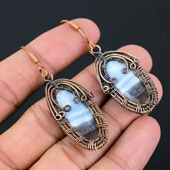 Подарочные серьги ручной работы из медной проволоки с натуральным опалом Owhyee и драгоценным камнем 2,44 P0r44