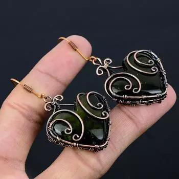 Подарочные серьги ручной работы из медной проволоки с натуральным лабрадоритом 2,36 i5j66