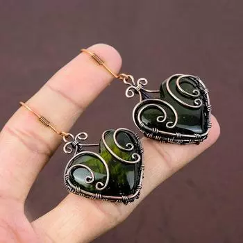 Подарочные серьги ручной работы из медной проволоки с натуральным лабрадоритом 2,36 Y3O20